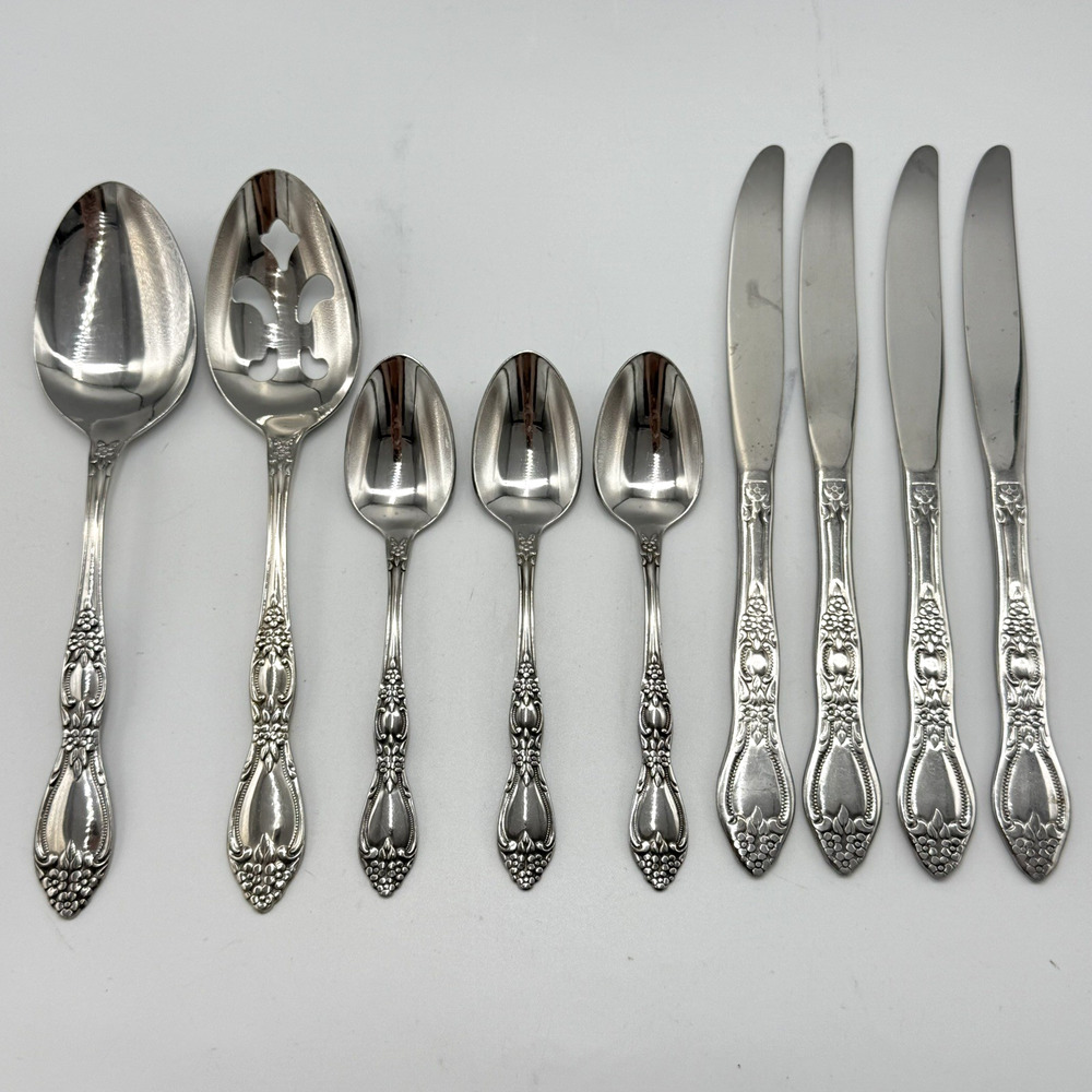 Oneida Huntington Stainless Steel Flatware 9 PC Serving Spoon Pierced Knife